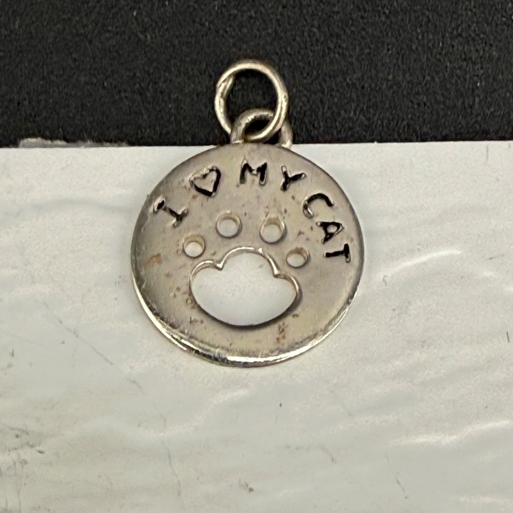 Vintage LA Charm Silver I Love My Cat Paw Print Round 0.5in